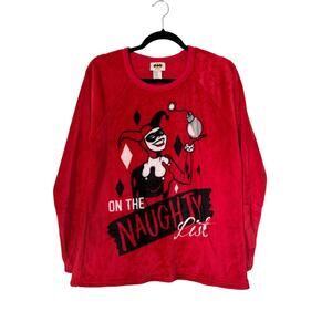 DC Comics Harley Quinn Red Plush Sleepwear On the Naughty List Shirt Size XL